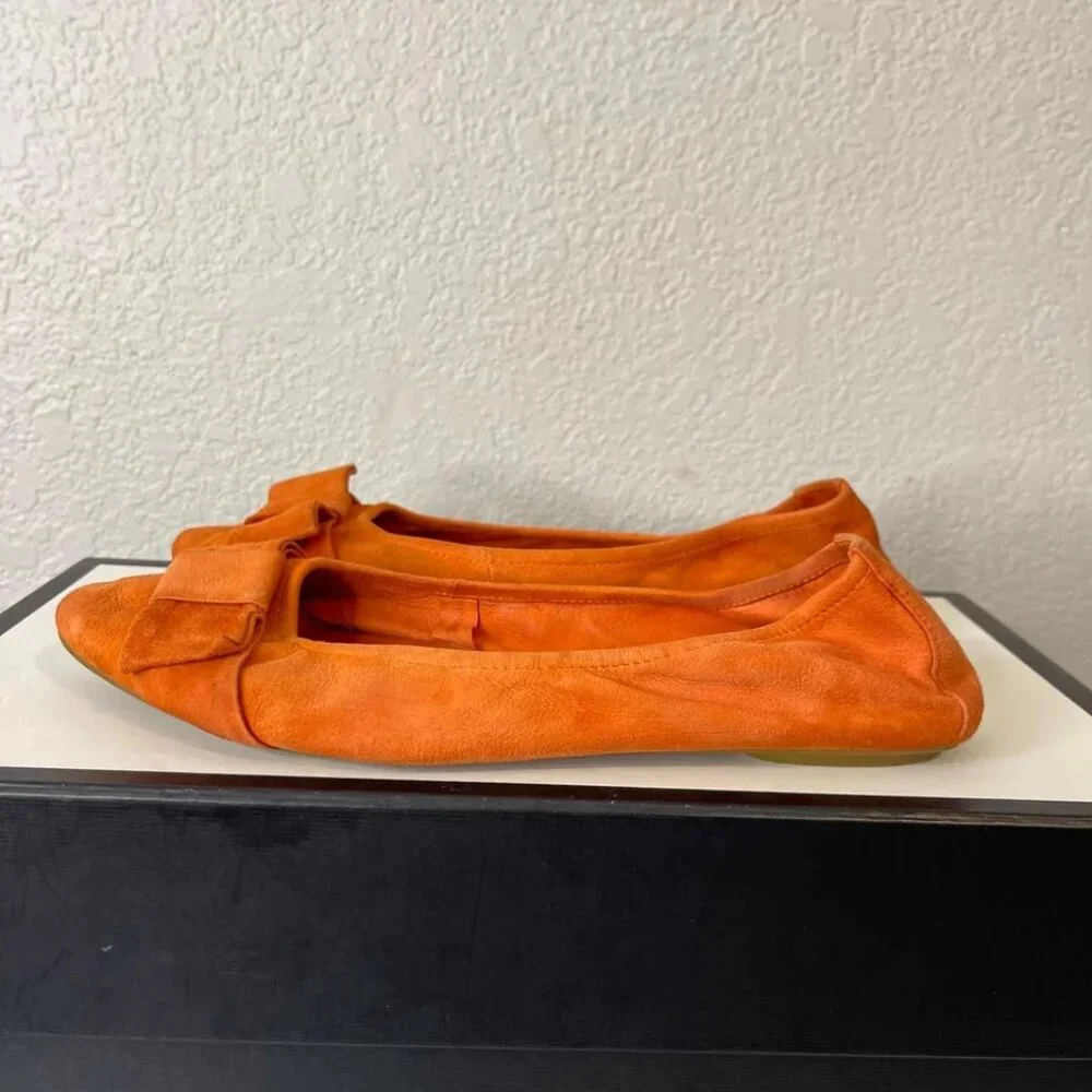 Christian Dior Ballet Flats Orange Suede Bow Ribbon Women's‎ Size 39 EU/9 US